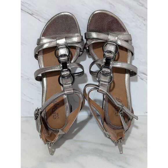 Euro Soft by Soft Women's Silver Metallic Open Toe Wedge Heels Sandals Size 7M - Picture 5 of 9